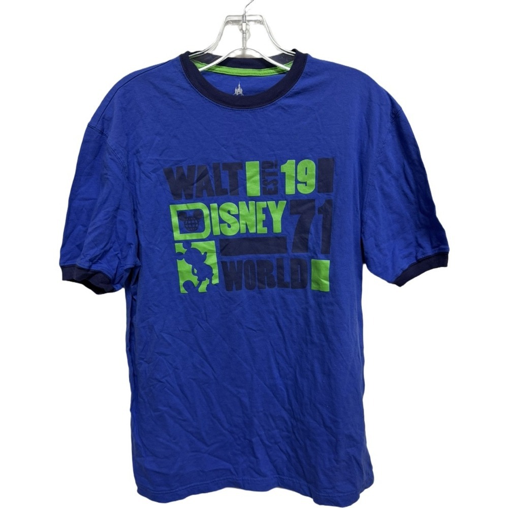 Disney Parks Walt Disney World T Shirt Medium Blue Graphic Mickey 1971 Adult Tee